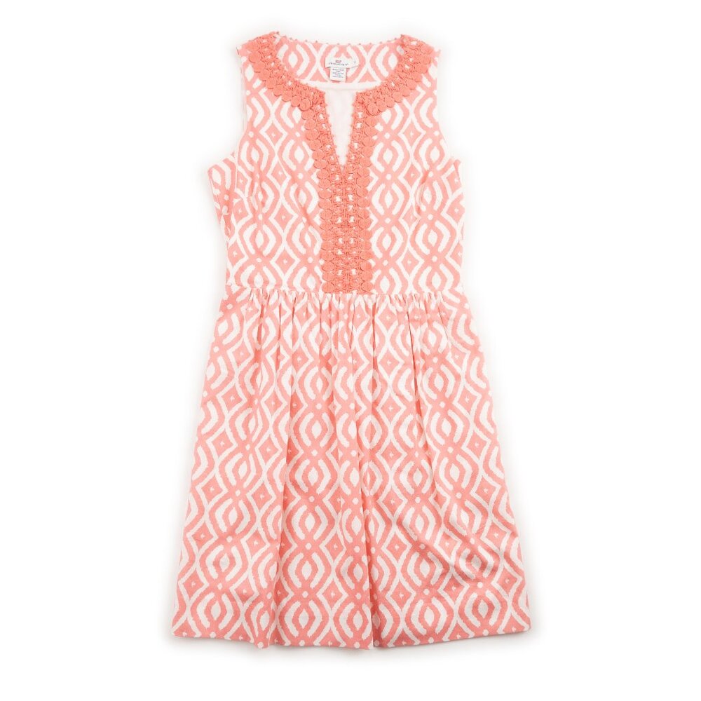 VINEYARD VINES coral pink v-neck sleeveless embroidered dress size 4